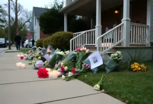 Memorial scene with flowers and candles in Milwaukee