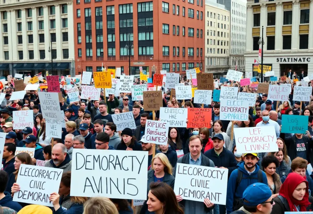 Protesters at the No Kings protest in Milwaukee advocating for democracy
