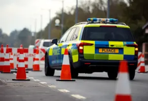 Scene of a police vehicle in a construction zone