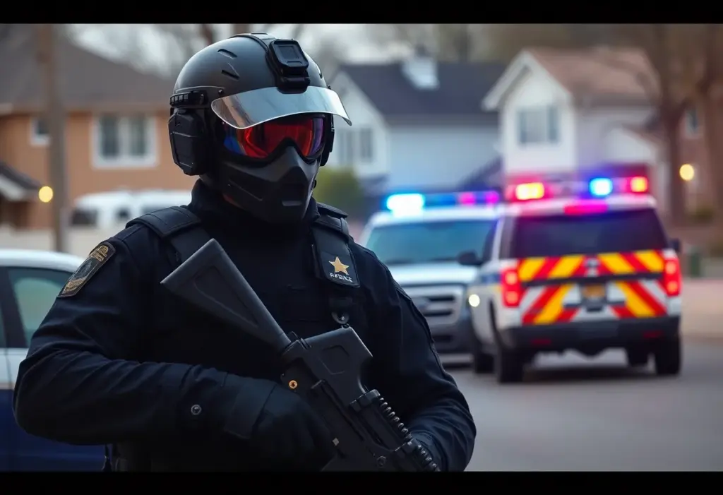 Law enforcement officer in a tactical operation during the Milwaukee gang takedown.