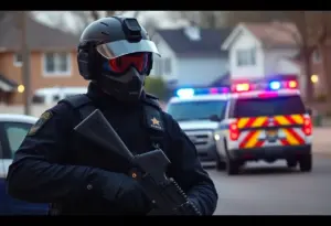 Law enforcement officer in a tactical operation during the Milwaukee gang takedown.