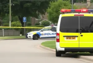 Police vehicle at a residential crime scene in Milwaukee