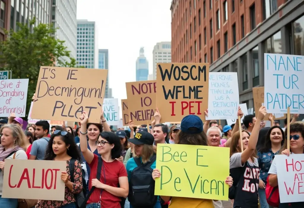 Participants in Milwaukee protests holding signs for democracy and equality