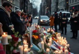 Memorial with candles and flowers in Milwaukee