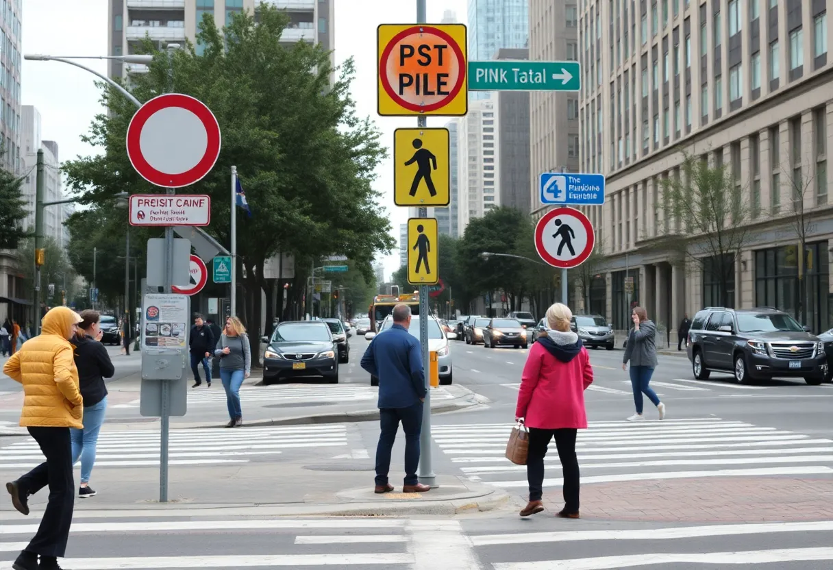 Traffic scene highlighting pedestrian safety issues