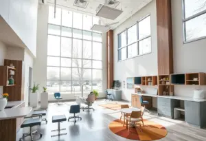 Interior view of the new Dental Associates office in Glendale showing modern design and children's play area.