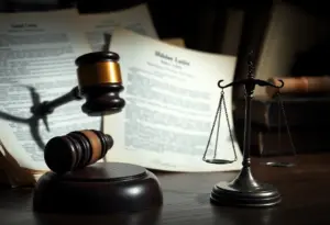 Illustration depicting legal troubles in real estate fraud case