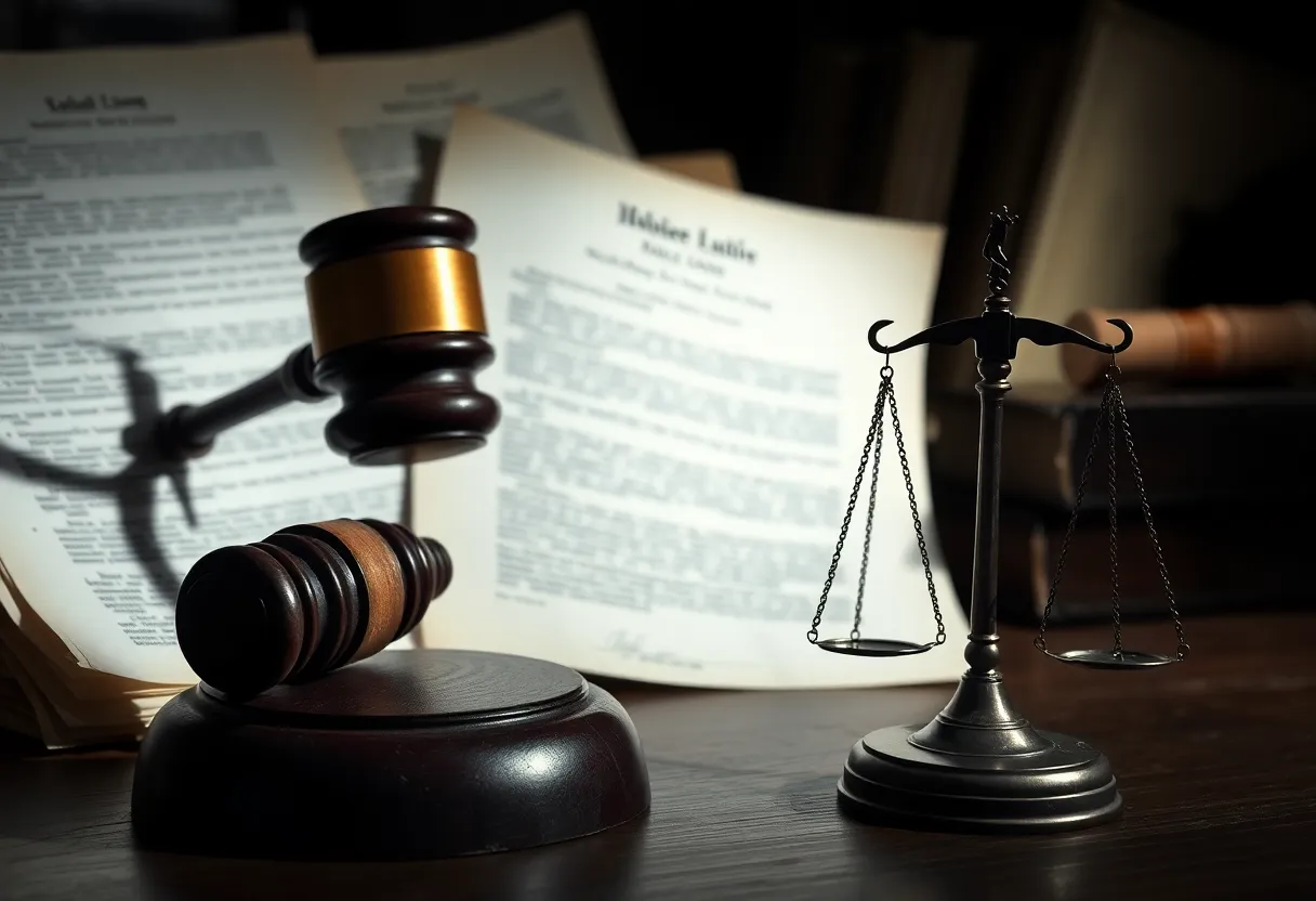 Illustration depicting legal troubles in real estate fraud case