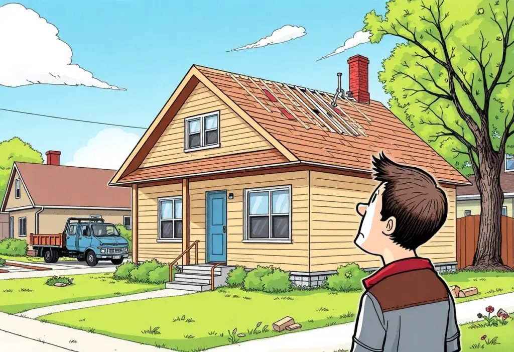 Illustration of a home with a half-finished roof in South Milwaukee