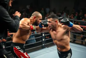 Heavyweight fighters in action during UFC 321 match