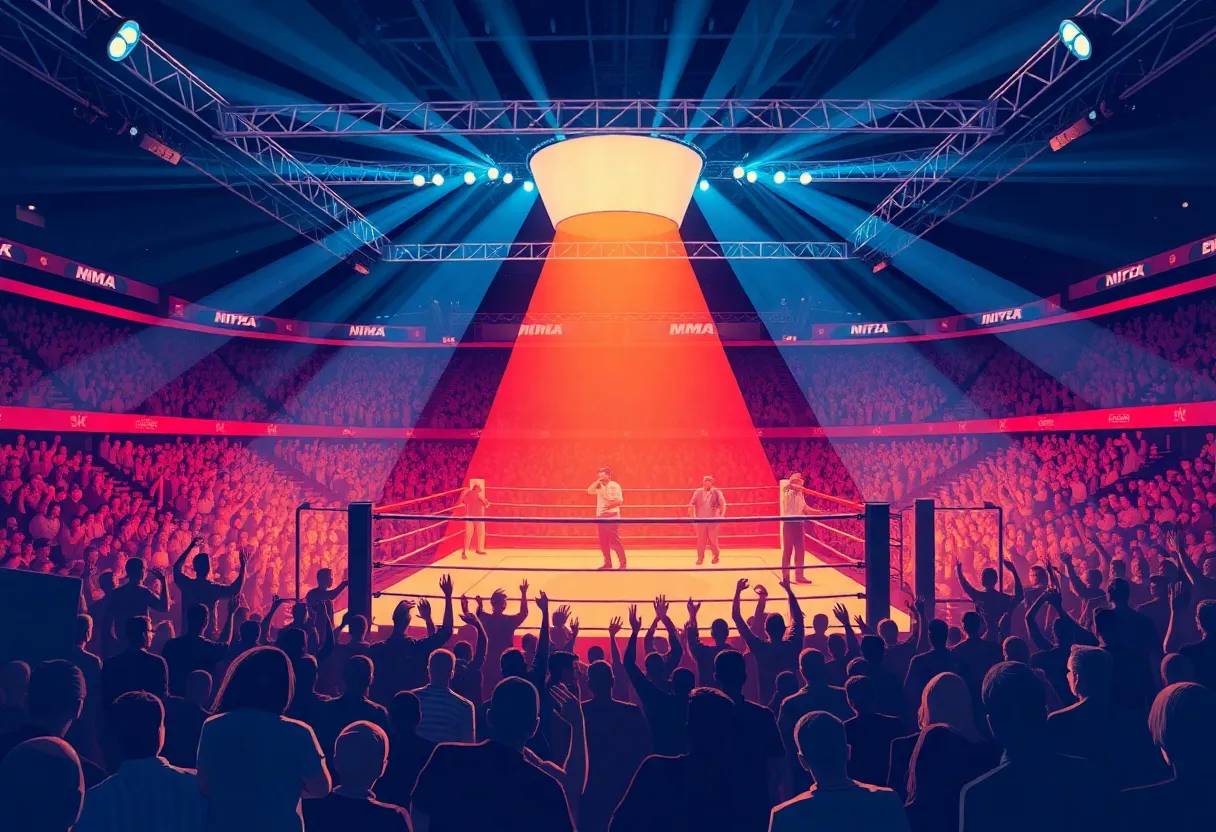 Live MMA event at T-Mobile Arena with fans cheering