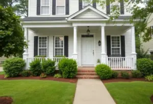 A beautiful home in Columbia SC with a manicured lawn and fresh paint.