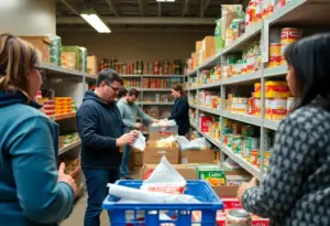 Volunteers at a Wisconsin food pantry assisting families during a government shutdown