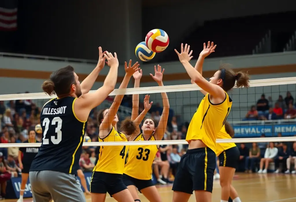 Youngstown State volleyball team celebrating a win against Milwaukee