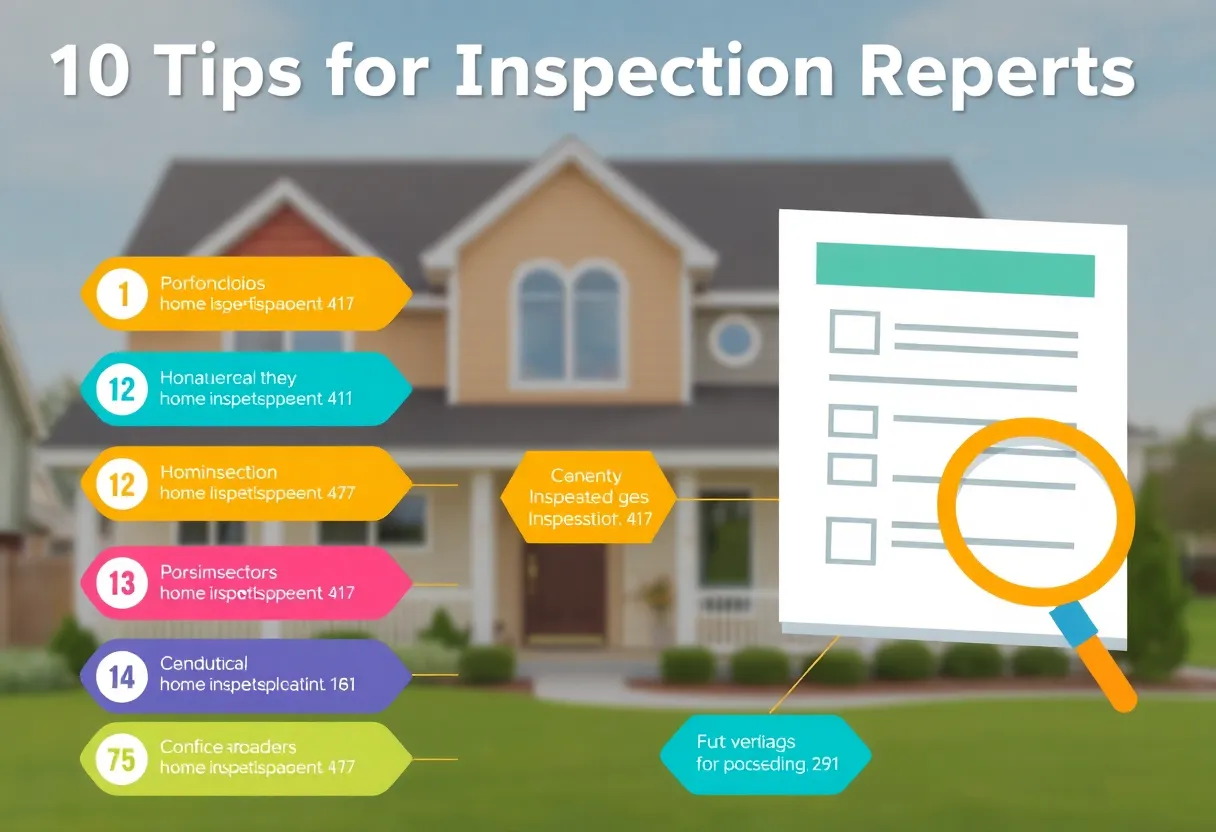 Infographic of 10 essential tips for understanding home inspection reports.