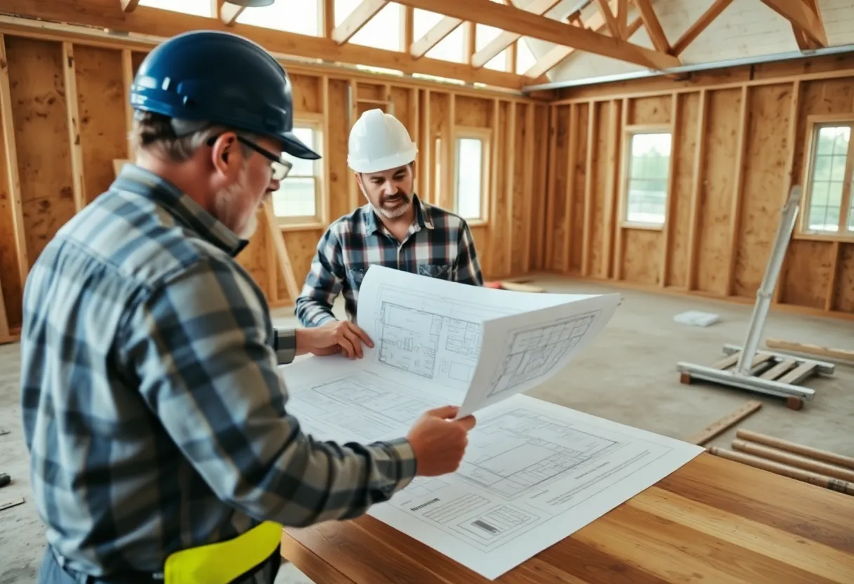 Homeowner and contractor discussing house plans in Milwaukee.