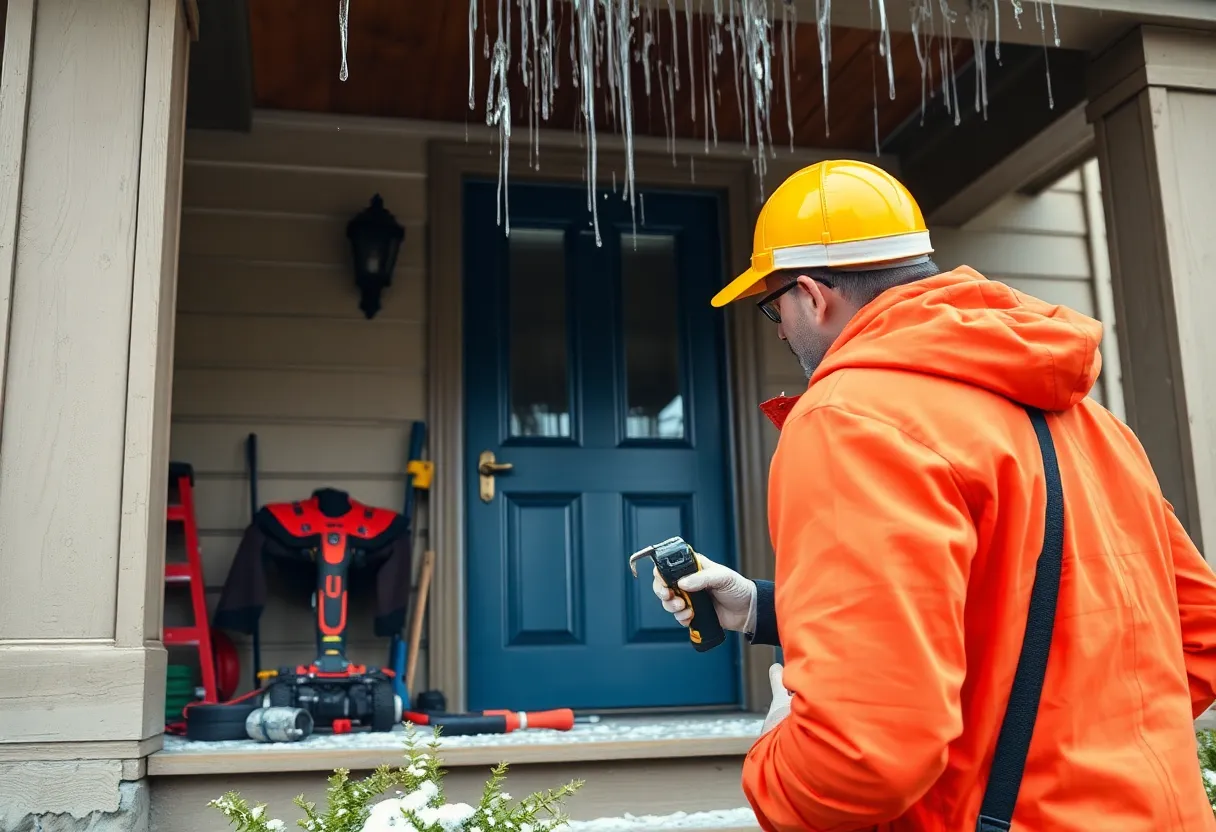 Homeowner performing DIY maintenance on a Milwaukee home in a seasonal setting.