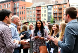 Real estate networking event in Milwaukee with participants engaging.