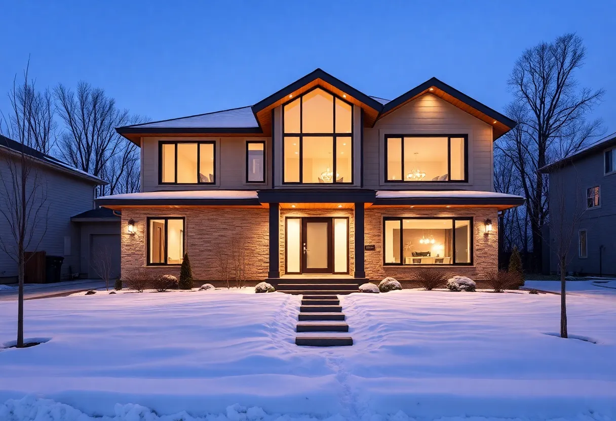 A newly built home in Milwaukee during winter